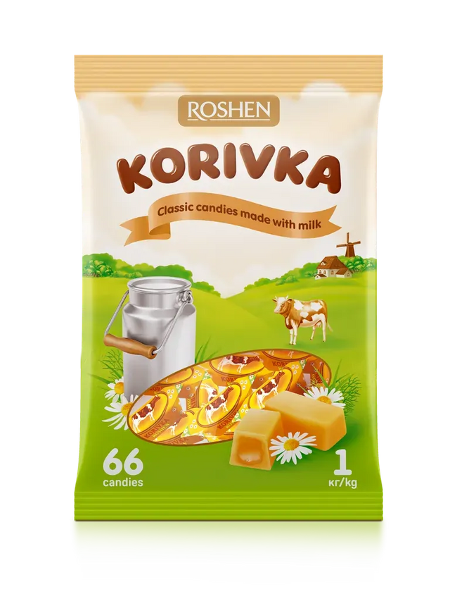 ROSHEN 1kg "Korivka" Classic Milk Sweets Candies- Made in Ukraine (66 Sweets)
