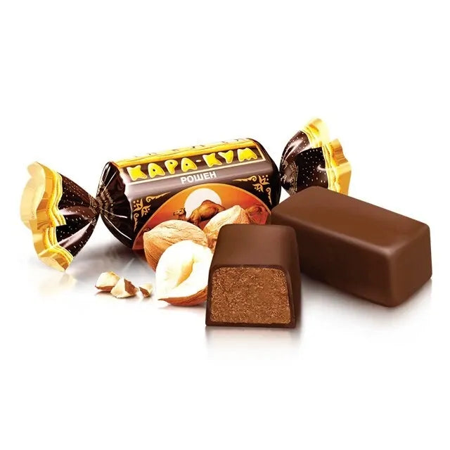 ROSHEN 1kg Kara-Kum Chocolate Pralines (Almonds & Hazelnut Filling) Tsukerki - Made in Ukraine