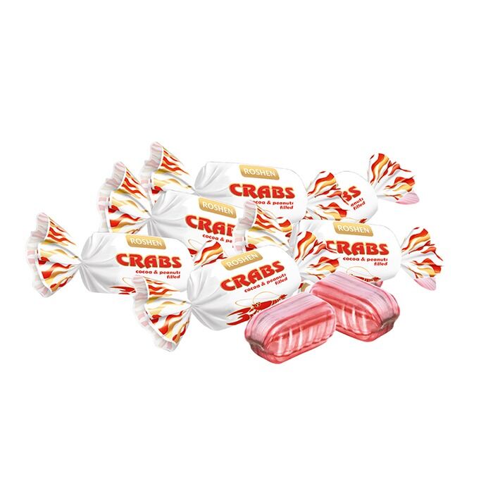 ROSHEN 1kg Crabs Rachki Hard Candy w/ Cocoa & Peanut Filling (141 Candies) - Made in Ukraine