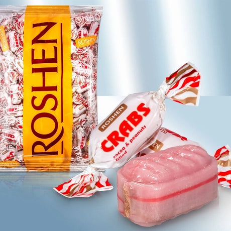 ROSHEN 1kg Crabs Rachki Hard Candy w/ Cocoa & Peanut Filling (141 Candies) - Made in Ukraine