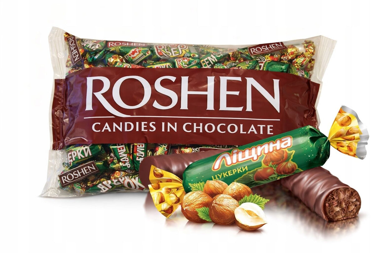 ROSHEN 1kg Lischina Coated Chocolate Pralines w/ Crushed Hazelnut & Almonds Tsukerki - Made in Ukraine