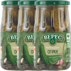 3x 770g VERES Pickles - Pickled Gherkins Cucumbers - Product of Ukraine (Glass Jar)