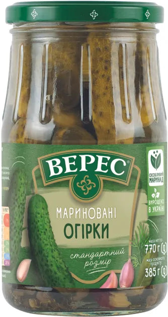 770g VERES Pickled Gherkins Cucumbers - Product of Ukraine (1 Glass Jar)