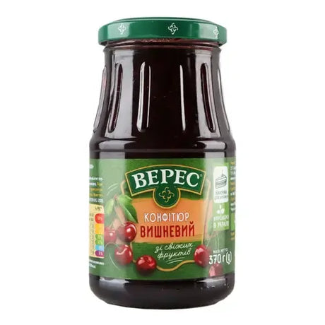 VERES 370g Cherry Fruit Jam Spread from Fresh Fruits - Product of Ukraine