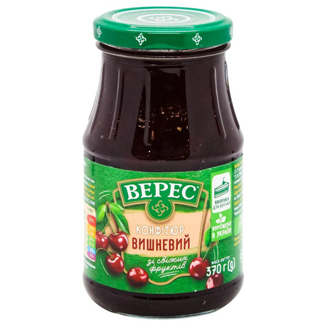 3x VERES 370g Sour Cherry Fruit Jam Spread from Fresh Fruits Bulk Pack - Product of Ukraine
