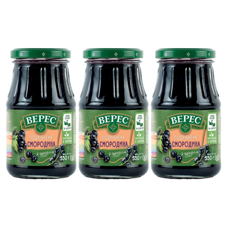 3x VERES 350g Blackcurrant Fruit Jam Spread from Juicy Berries Pack - Product of Ukraine
