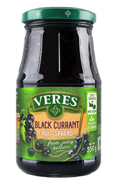 3x VERES 350g Blackcurrant Fruit Jam Spread from Juicy Berries Pack - Product of Ukraine
