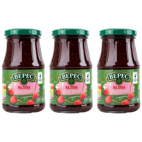 3x VERES 370g Raspberry Fruit Jam Spread from Juicy Berries Bulk Pack - Product of Ukraine