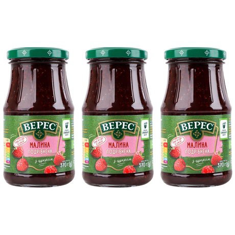 3x VERES 370g Raspberry Fruit Jam Spread from Juicy Berries Bulk Pack - Product of Ukraine