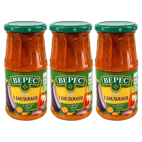 3x VERES 435g Ukrainian Roasted Eggplant Caviar Paste Pack - Baklazhanovaya Ikra Spread