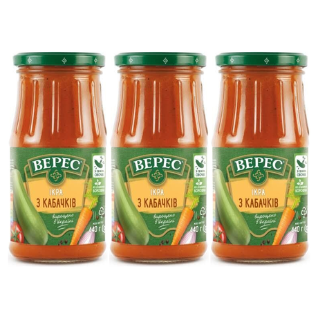 3x VERES 440g Zucchini Spread with Fresh Vegetables Pack - Product of Ukraine