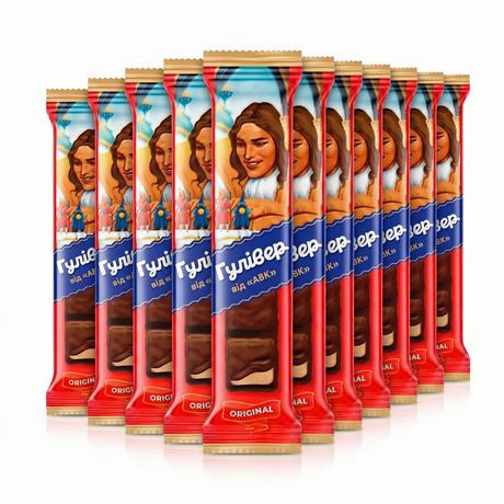 10x AVK Gulliver Original Dark Chocolate Coated Wafers w/ Roasted Crushed Hazelnut - Made in Ukraine