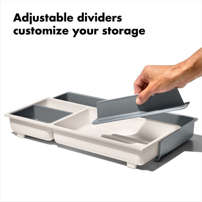 OXO GG Expand Kitchen Tool Drawer Organiser Adjustable Dividers Storage Cup Non-Slip