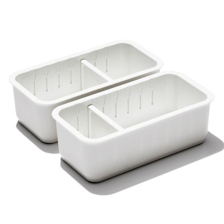OXO 2PC Adjustable Drawer Bin Set – Expandable Storage Organizer Divider Kitchen Home