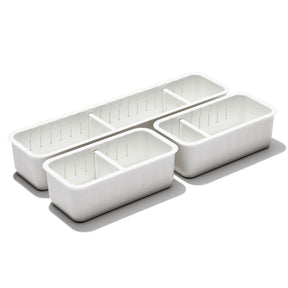 OXO Good Grips 3-Piece Adjustable Drawer Bin Set – Customizable Storage Trays for Kitchen, Office & Bathroom Organization