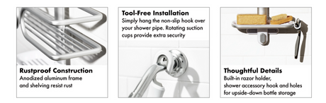 OXO 3 Tier Aluminium Shower Caddy Bath Rack Hanging Rust Proof