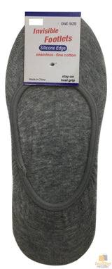 48x NO SHOW COTTON SOCKS Non Slip Heel Grip Low Cut Invisible Footlet Seamless - Grey - 2-8