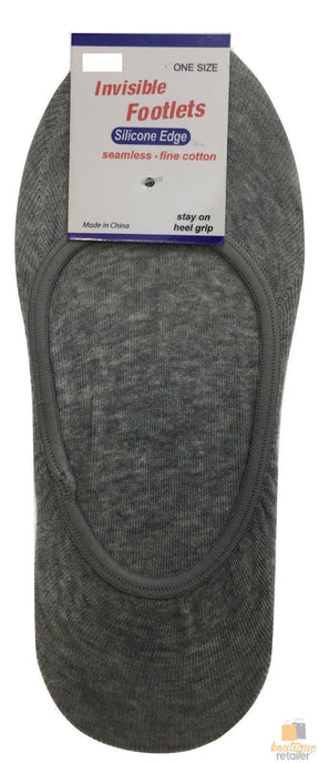 48x NO SHOW COTTON SOCKS Non Slip Heel Grip Low Cut Invisible Footlet Seamless - Grey - 2-8