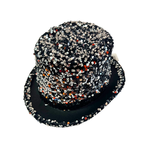 Silver/Black Sequin Satin Top Hat - Dance Costume/Fancy Dress Party