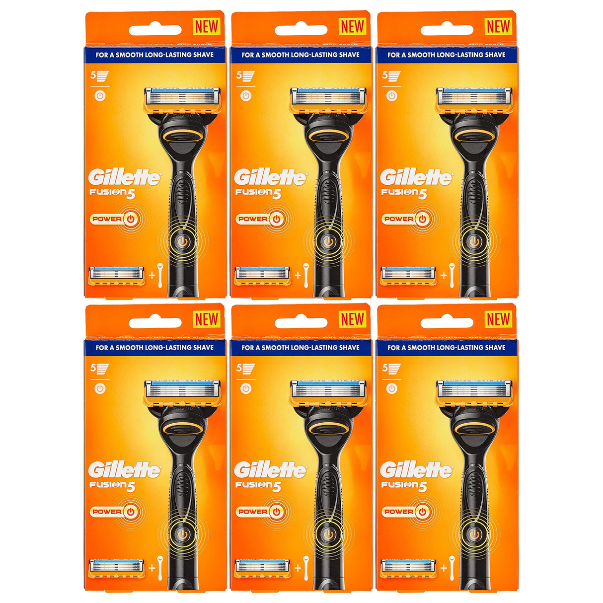 6x Gillette Fusion 5 Mens Power Battery-Powered Razor Bulk Pack - Handle + 1 Cartridge Blade Refill