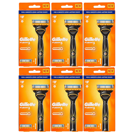 6x Gillette Fusion 5 Mens Power Battery-Powered Razor Bulk Pack - Handle + 1 Cartridge Blade Refill