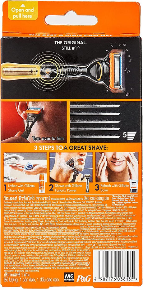 3x Gillette Fusion 5 Mens Power Battery-Powered Razor Pack - Handle + 1 Cartridge Blade Refill