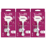 3x Gillette Venus Womens Comfortglide Sugarberry Razor Pack - Metal Handle + 2 Cartridges