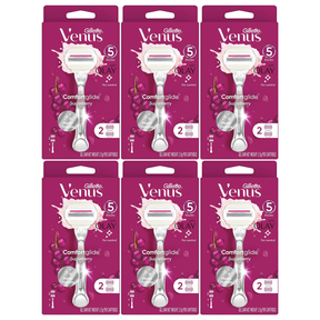 6x Gillette Venus Womens Comfortglide Sugarberry Razor Bulk Pack - Metal Handle + 2 Cartridges