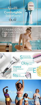 Gillette Venus Womens Comfortglide Sugarberry Razor Metal Handle + 2 Cartridges