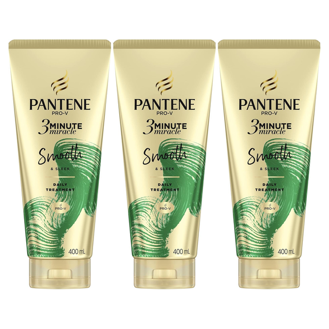 3x Pantene 400ml 3 Minute Miracle Smooth & Sleek Deep Conditioning Treatment Pack (Frizzy Hair)