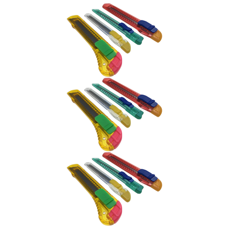 12x Box Cutter Knife Pack - Retractable Snap-Off Blade w/ Slide Lock