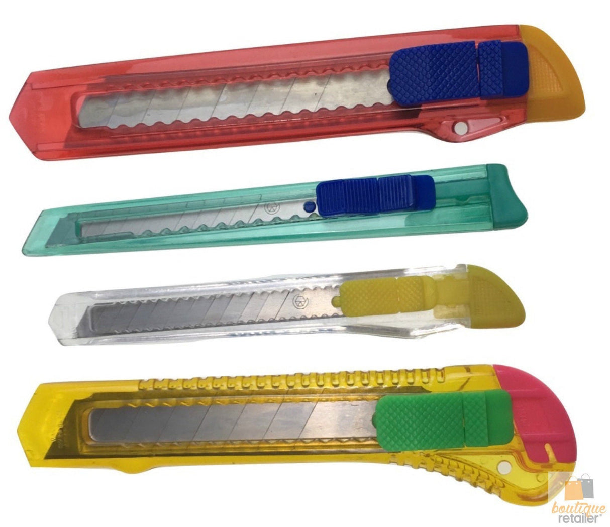 4x Box Cutter Knife Pack - Retractable Snap-Off Blade w/ Slide Lock