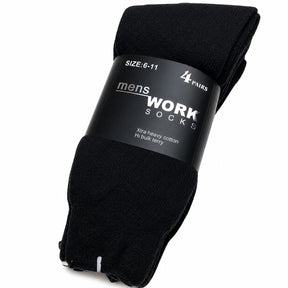 4 Pairs Thick Terry Cotton Work Socks Bulk Pack - Mens Heavy Duty Warm Socks