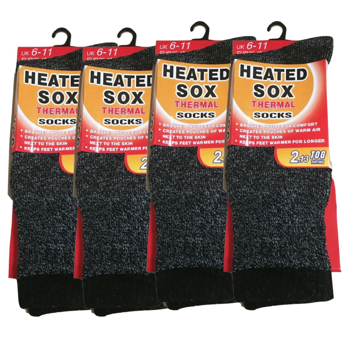 4 Pairs Mens Thermal Heated Socks Bulk Pack (6-11 UK) - Warm Winter Work Ski Socks