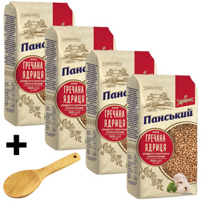 4kg Ukrainian Roasted Buckwheat Groats Kasha – 4 x 1kg Grechka + Wooden Serving Spoon
