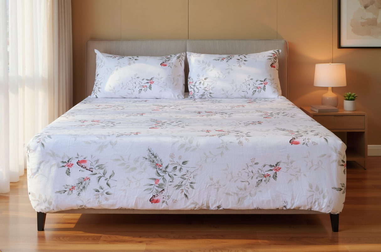 Gentle Garden Pure Cotton Fitted Bed Sheet + Pillowcase Set