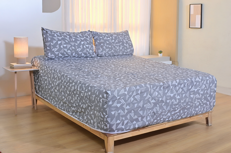 Geo Abstract Pure Cotton Fitted Bed Sheet + Pillowcase Set - Blue/White