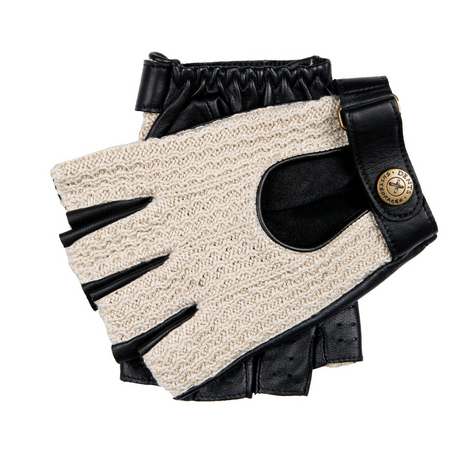 Dents Mens Suited Racer x Crochet Back Fingerless Driving Gloves - Black