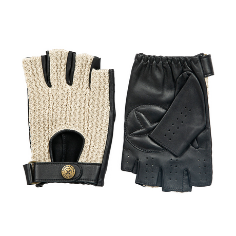 Dents Mens Suited Racer x Crochet Back Fingerless Driving Gloves - Black