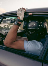 Dents Mens Suited Racer x Crochet Back Fingerless Driving Gloves - Black