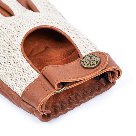 Dents Mens Suited Racer x Crochet Back Fingerless Driving Gloves - Tan
