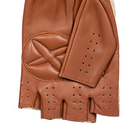 Dents Mens Suited Racer x Crochet Back Fingerless Driving Gloves - Tan