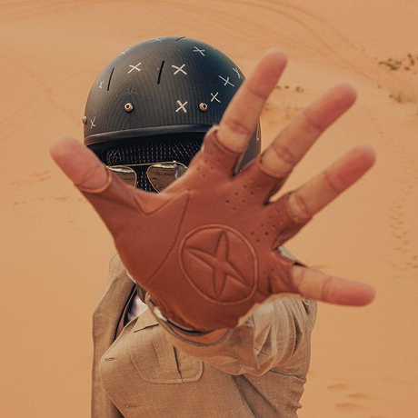 Dents Mens Suited Racer x Crochet Back Fingerless Driving Gloves - Tan