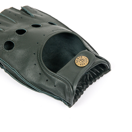 Dents Mens Fingerless Leather Driving Gloves in British Racing Green