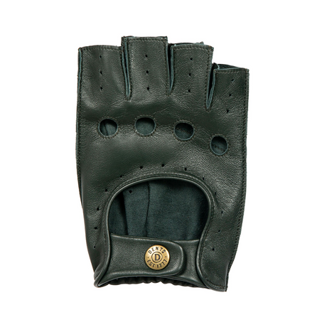 Dents Mens Fingerless Leather Driving Gloves in British Racing Green