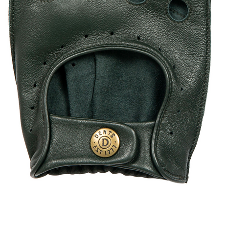 Dents Mens Fingerless Leather Driving Gloves in British Racing Green