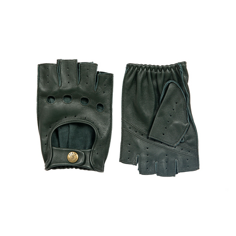 Dents Mens Fingerless Leather Driving Gloves in British Racing Green
