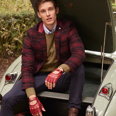 Dents Snetterton Mens Fingerless Leather Driving Gloves - Berry