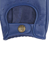 Dents Mens Fingerless Leather Driving Gloves in Royal/Black