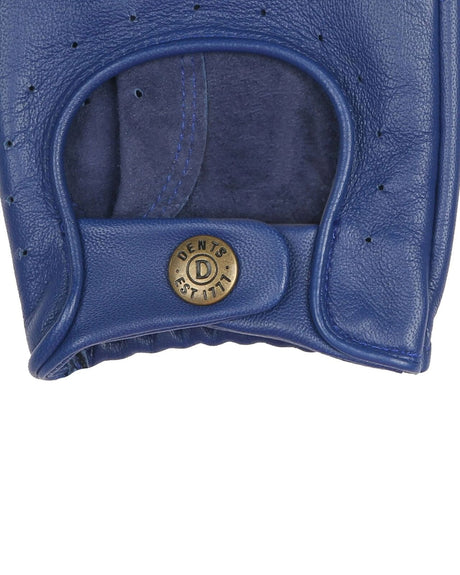 Dents Mens Fingerless Leather Driving Gloves in Royal/Black